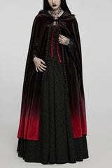 Black/Red Gothic Palace Gorgeous Straps Fantasy Gradient Skirt Large Open Sleeves Hooded Women's Cloak - Black/Red - 1