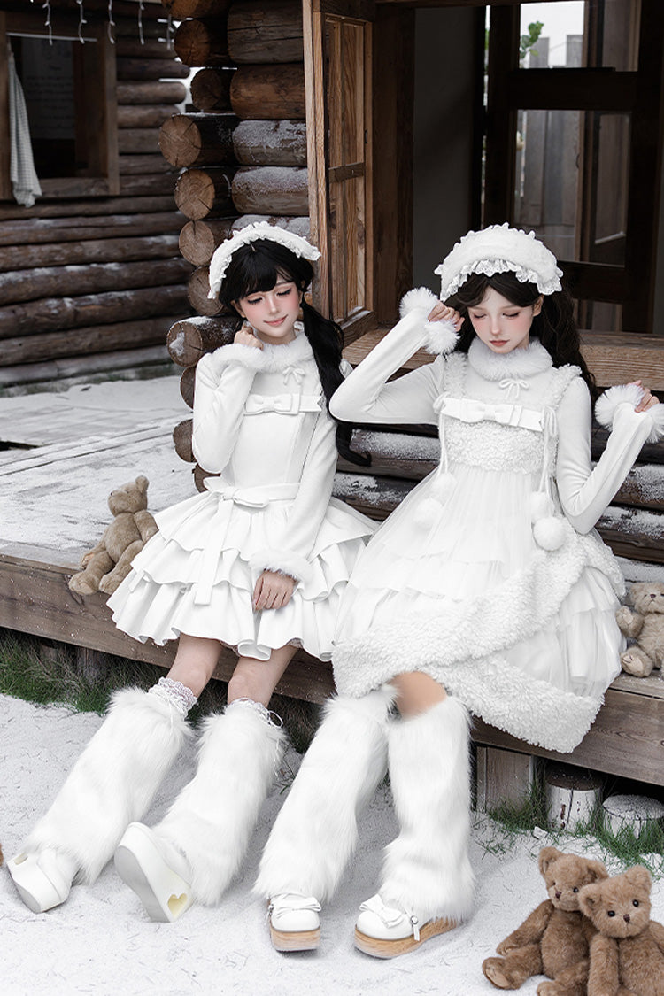 [White Chocolate] Triple-Layered Ruffle Bowknot Sweet Lolita Jsk Dress Set - Product - 13