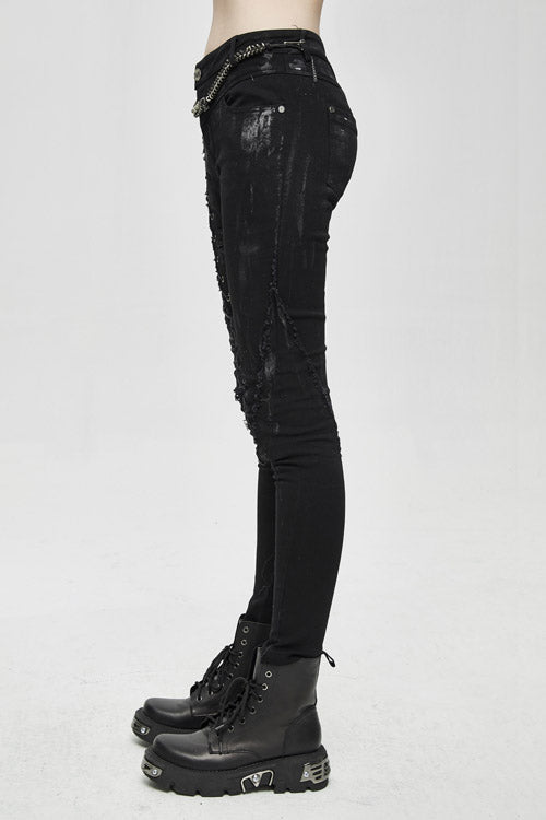 Black Punk Hand Painted Laced Up Legs Cool Womens Pants - Product - 6