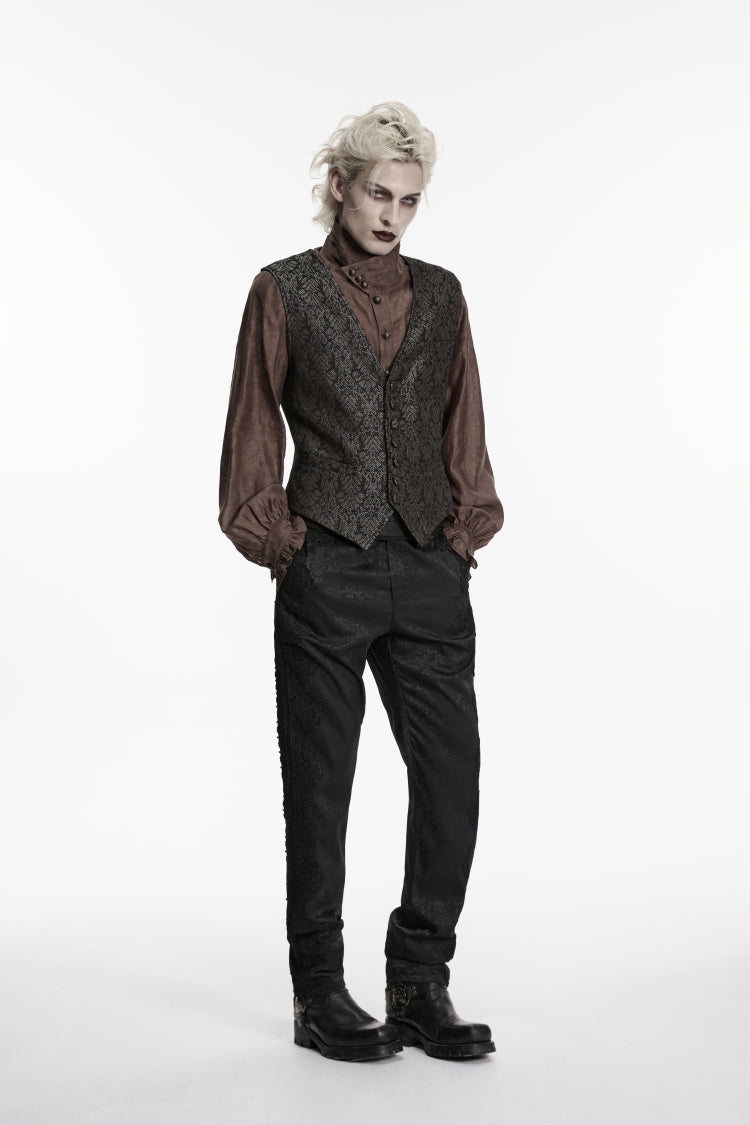 Black V Collar Jacquard Slim Men's Gothic Retro Vest - Product - 10