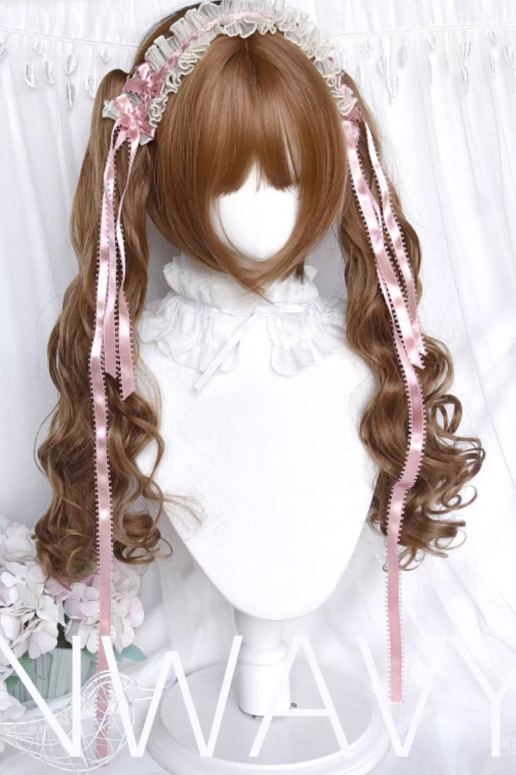 Golden Brown [Doll Pact] Claw-Clip Twin Ponytails Sweet Japanese Lolita Long Curly Wig - Product - 3