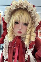 Pale Gold Ringlet Curls Lolita Wig Center Part with Blunt Bangs - Product - 4