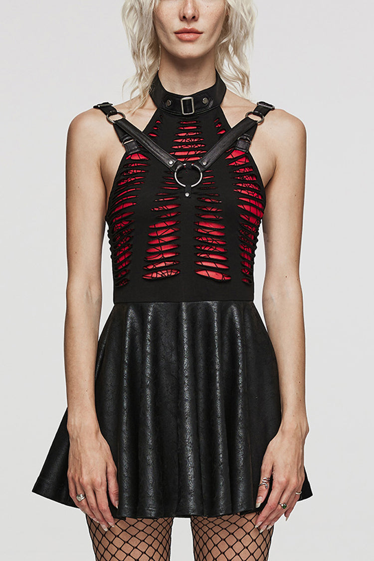 Sleeveless Stitching Spider Web Ripped Women's Gothic Dress 3 Colors - Black/Green - 17