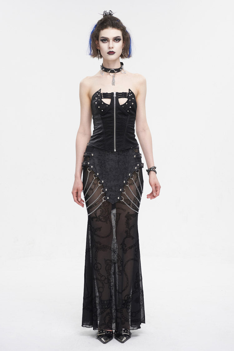 Black Lace Up Studded Overbust Women's Punk Corset - Product - 4