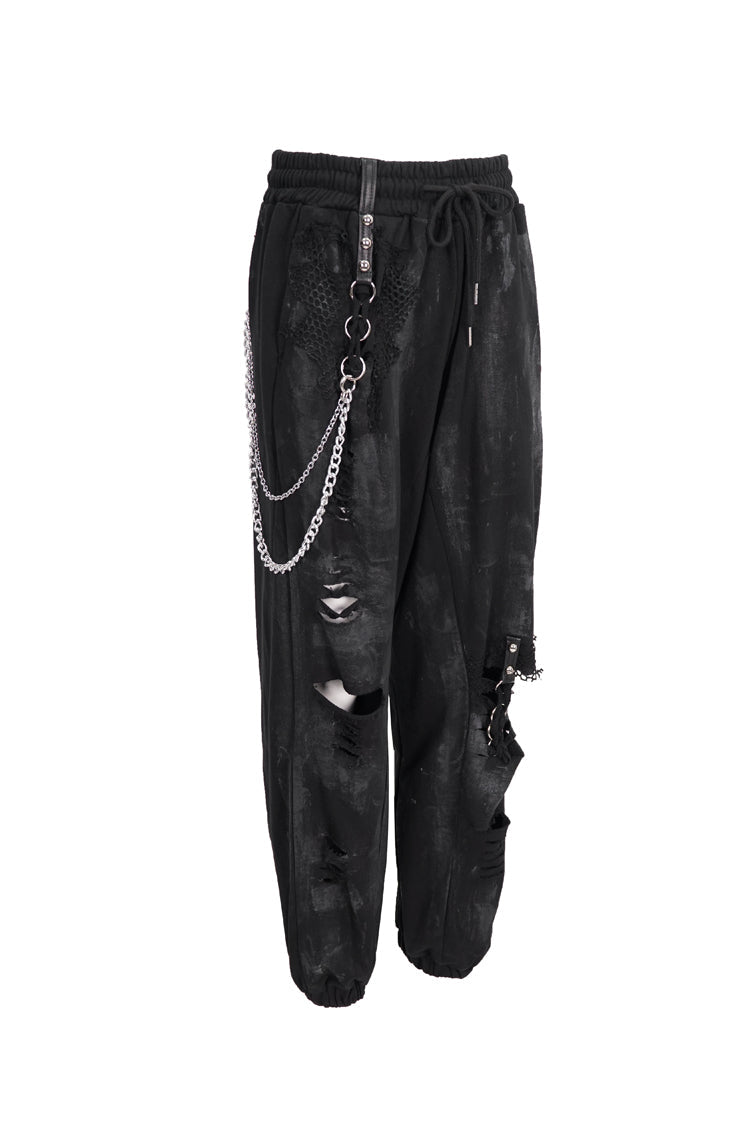 Black Knitting Material Retro Hand-Painted Metal Circle Decoration Women's Gothic Pants - Product - 6