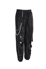 Black Knitting Material Retro Hand-Painted Metal Circle Decoration Women's Gothic Pants - Product - 6