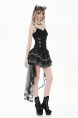 Black Women's Gothic Vintage Multi-Layered Buckled Straps Sheer Lace Patchwork Tank Top - Product - 7