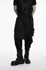 Black Studded Pleated Eyelet Men's Punk Handsome Cool Pants - Product - 5