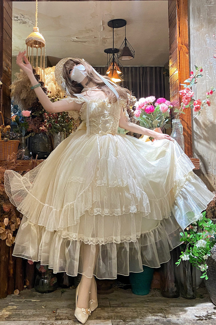 Apricot [Moonlight Sonata] Ruffle Cardigan Bowknot Lace Sweet Vintage Lolita Jsk Dress - Product - 3