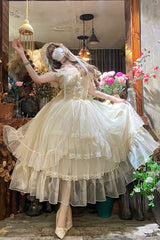 Apricot [Moonlight Sonata] Ruffle Cardigan Bowknot Lace Sweet Vintage Lolita Jsk Dress - Product - 3