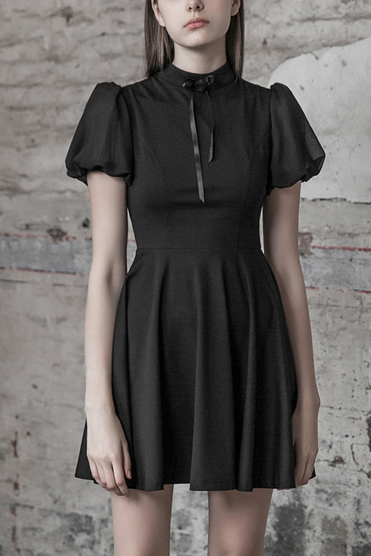 Black Heart Shaped Hollow High Waist Bow Women's Steam Punk Dress - Black - 1