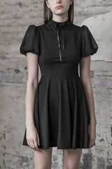Black Heart Shaped Hollow High Waist Bow Women's Steam Punk Dress - Black - 1