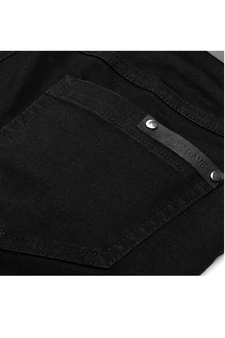 Black Detachable Loop Denim Skinny Women's Steam Punk Jeans - Product - 8