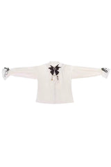 Black [Bunny-Eared Meteorite] Long Sleeves Embroidered Gothic Prince Ouji Lolita Shorts Vest Set - Blouse - 12