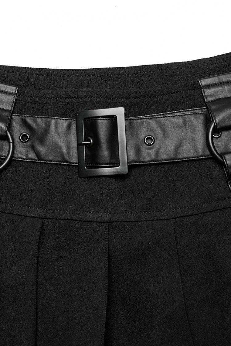 Black Stitching Mesh Straps Pleated Women's Punk Skirt - Product - 6