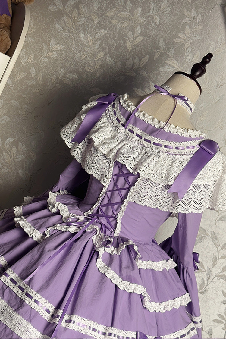 Purple [Rabbit Sleeping Doll] Long Trumpet Sleeves Ruffle Bowknot Lace Sweet Lolita Dress - Product - 10