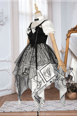 Black Fake Two Pieces Vintage Printed Irregular Hem Classic Lolita Dress - Product - 7