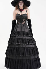 Black Multi-Layered Ruffle Lace-Up Mesh Women's Gothic Dress - Product - 2