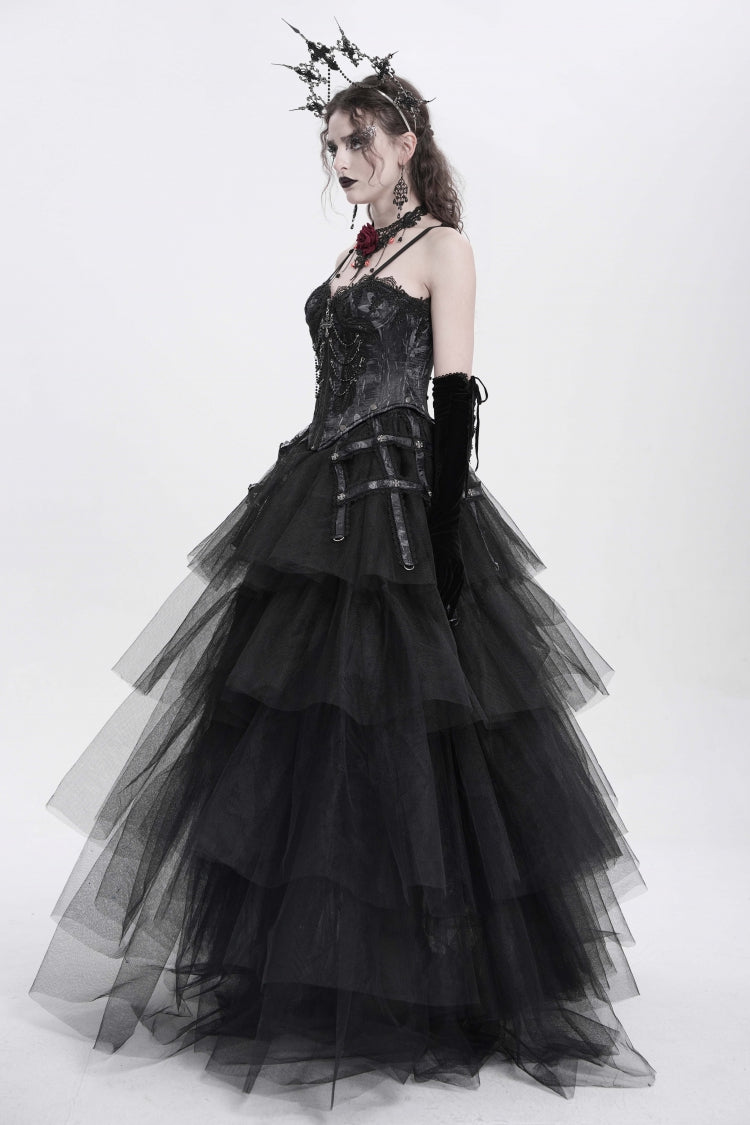 Black Sleeveless Embroidery Lace Chain Women's Gothic Vest - Product - 7