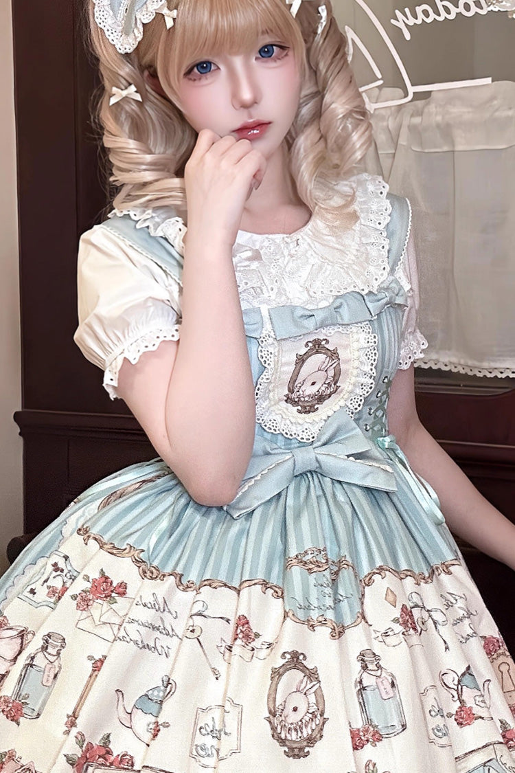 [Rabbit's Collection] Sleeveless Print Bowknot Lace Sweet Princess Lolita Jsk Dress 3 Colors - Product - 8