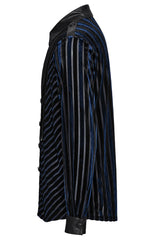 Black/Blue Lapel Collar Stitching Slim Men's Gothic Blouse - Product - 6