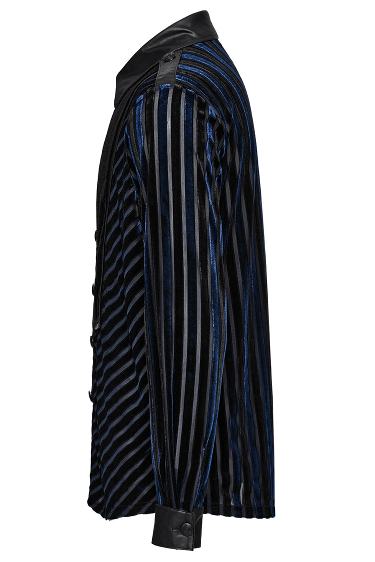 Black/Blue Lapel Collar Stitching Slim Men's Gothic Blouse - Product - 6