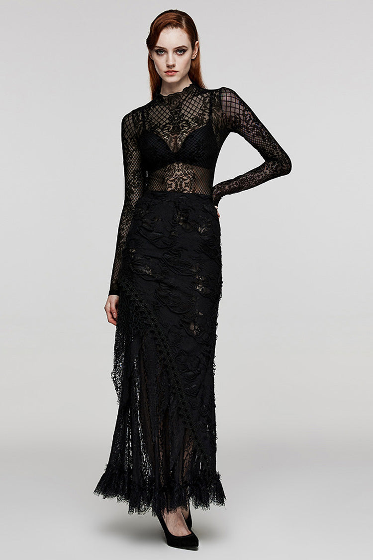 Black Long Sleeves Mesh Women's Gothic Blouse - Product - 4