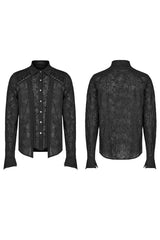 Black Lapel Collar Long Sleeves Lace Mens Daily Gothic Elegant Blouse - Product - 5