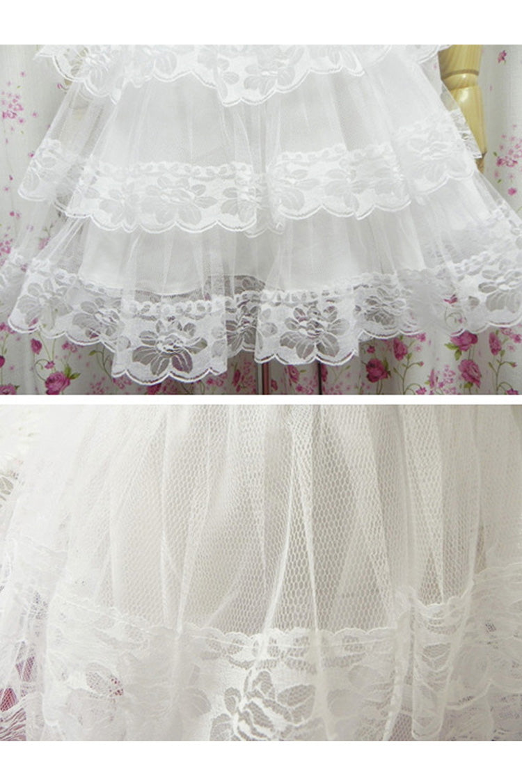 White Cotton Organza Lining Lace Lolita Tiered Skirt - Product - 3