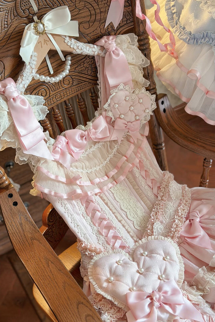 Blue Triple-Layered Ruffled Bow Lace-Up Slim Ballet Sweet Lolita Dress - Product - 14