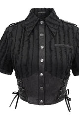 Black Tattered Short Sleeves Womens Punk Blouse - Product - 4