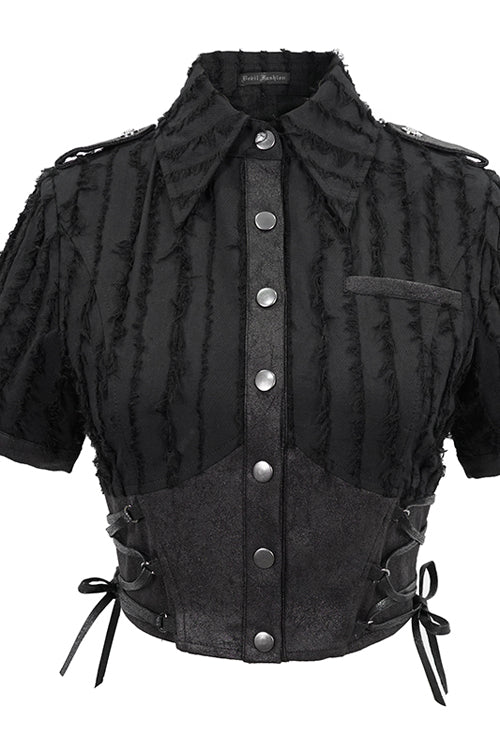 Black Tattered Short Sleeves Womens Punk Blouse - Product - 4