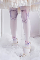 White Print Doll Sphere Patch Lolita Tights - White - 1
