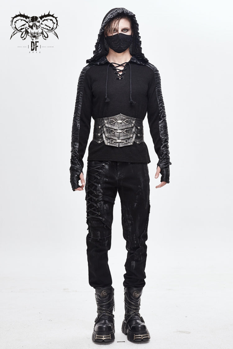 silver Lace-Up Men's Punk Faux Leather Rivers Belt - Product - 2