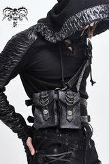 Black Leather Large Capacity Adjustable Fog Flower Men's Gothic Waist Bag - Product - 2