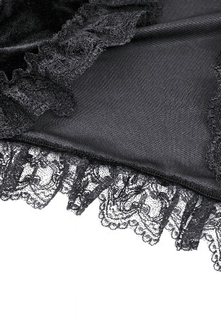 Black Long Puff Flared Sleeves Ruffled Lace Spliced Velvet Women's Gothic Cape - Product - 15