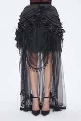 Black Multi-layer Stitching Lace Womens Gothic Skirt - Black - 1