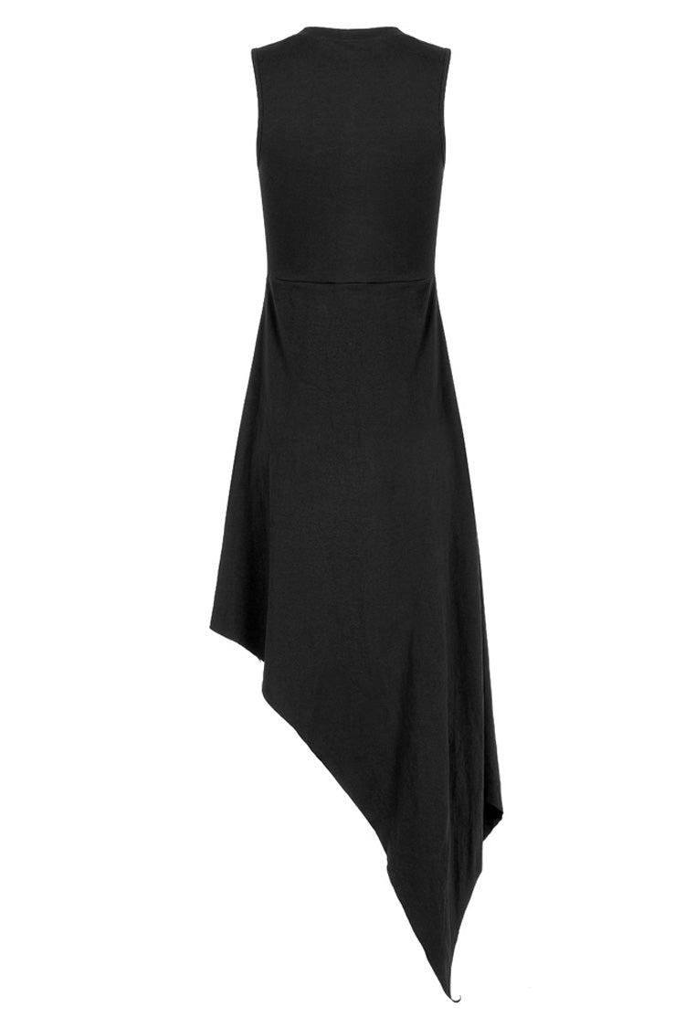 Black Hollowed Out Cross Spray-Painted Asymmetric Hem Sleeveless Women's Gothic Dress - Product - 7