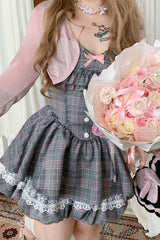 Grey Square Collar Sleeveless Printed Ruffled Lace Rose Sweet Japanese Plus Size Lolita Jsk Dress - Product - 5