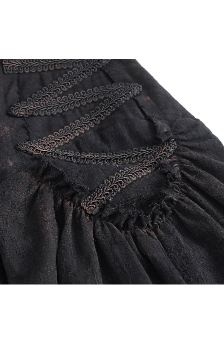 Black Stand Collar Lantern Sleeves Print Lace Women's Punk Blouse - Product - 10