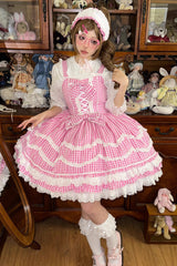 Pink Plaid Print Ruffle Bowknot Lace-Up Sweet Lolita Dress - Product - 3