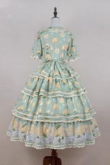Green [Lemon Chicken] Short Sleeves Triple-Layered Print Ruffle Bowknot Lace Sweet Gorgeous Lolita Dress - Product - 9