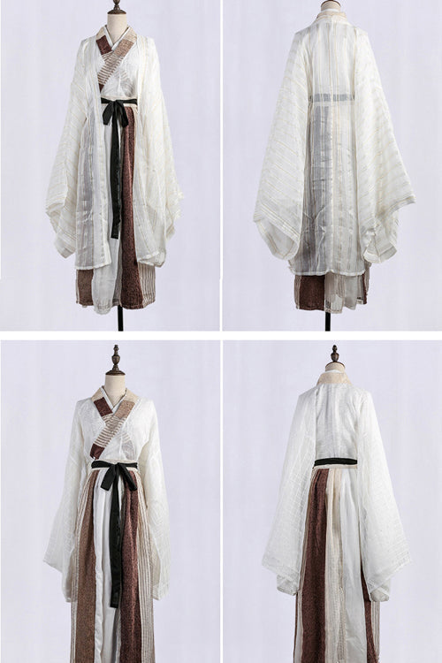 Beige Chinese Style Ancient Costume Knight Wide Sleeved Classic Mens Hanfu Full Set - Product - 6