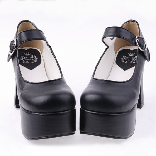 Black PU Round Toe Platform Lolita Shoes - Product - 2