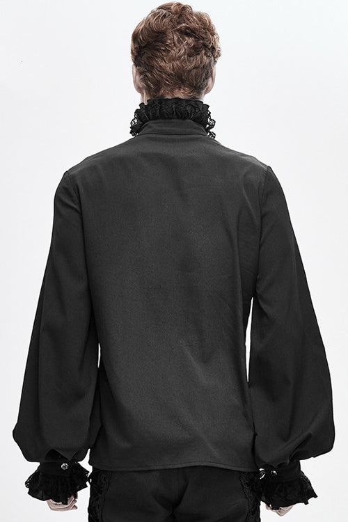 Black Chiffon Hand Embroidered Mens Gothic Blouse - Product - 3
