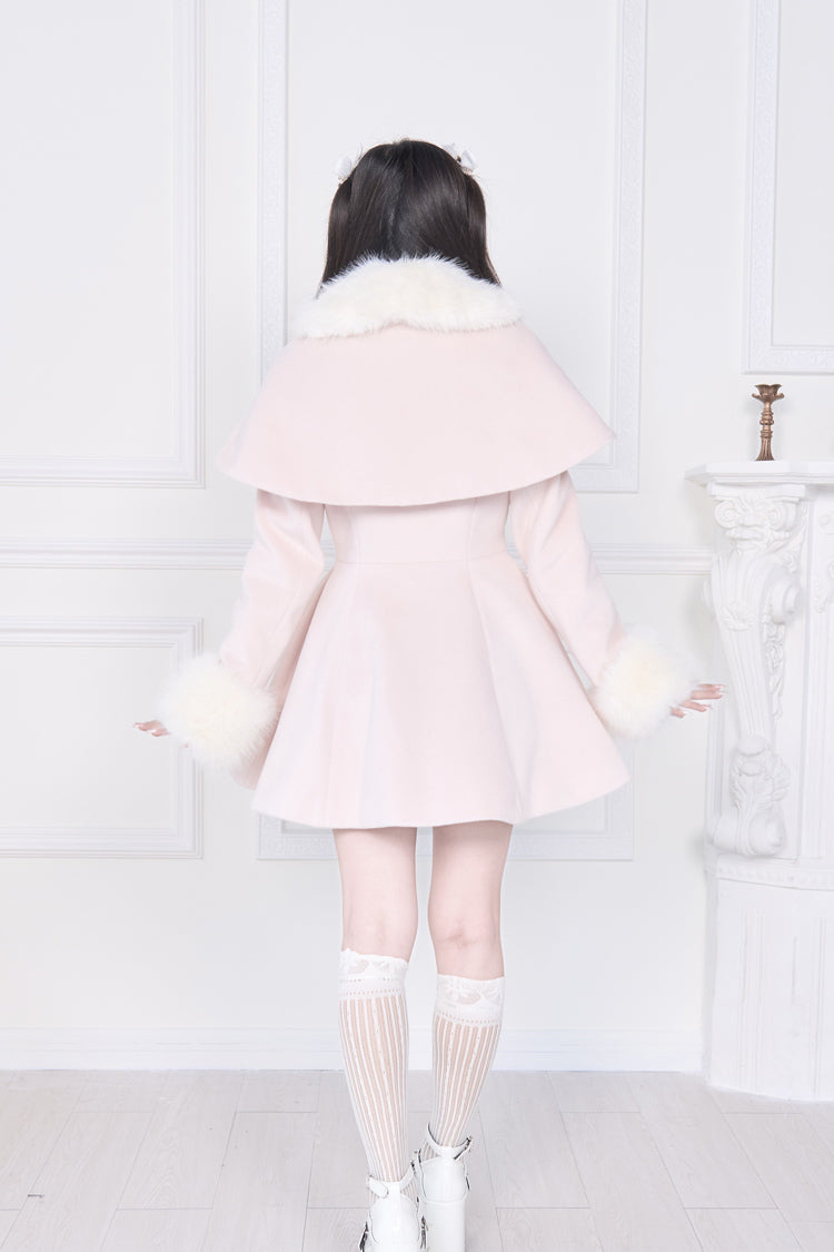 Pink Plush Collar Long Sleeves Bowknot Japanese Sweet Lolita Coat - Product - 4