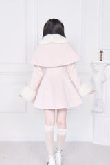 Pink Plush Collar Long Sleeves Bowknot Japanese Sweet Lolita Coat - Product - 4