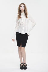 White Stand Collar Ruffled Women's Gothic Shirt - Product - 2