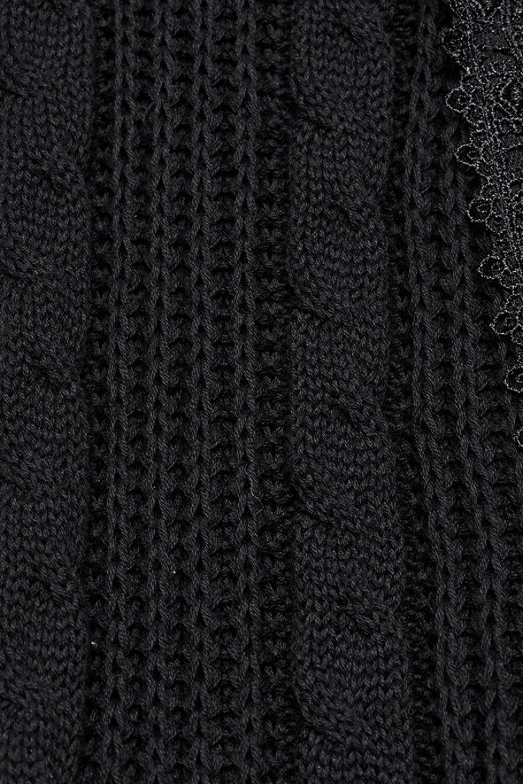 Black Ripped Lace-up Women's Gothic Knitted Skirt - Product - 6