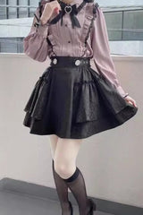 Jacquard Dark Pattern Bowknot Sweet Jirai Kei Japanese Lolita Skirt 3 Colors - Black - 1
